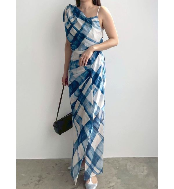 LAGUNAMOON「チェックガラドレープワンピース」|ワンピース|