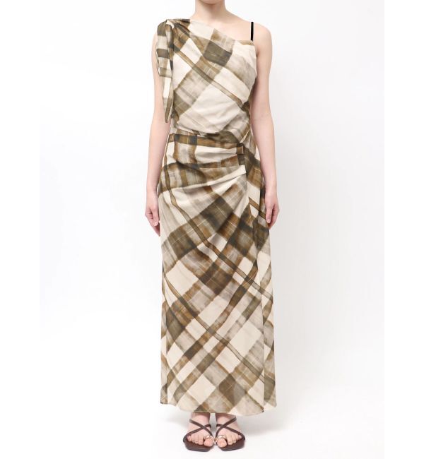 LAGUNAMOON「チェックガラドレープワンピース」|ワンピース|