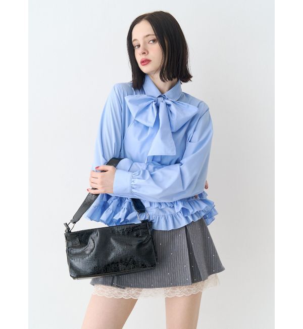 jouetie「リボンタイフリルショートシャツ」|シャツ・ブラウス|ブルー