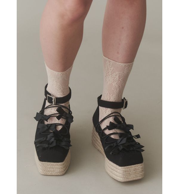 merry jenny「ribbon balletジュートウェッジサンダル」|サンダル|ブラック