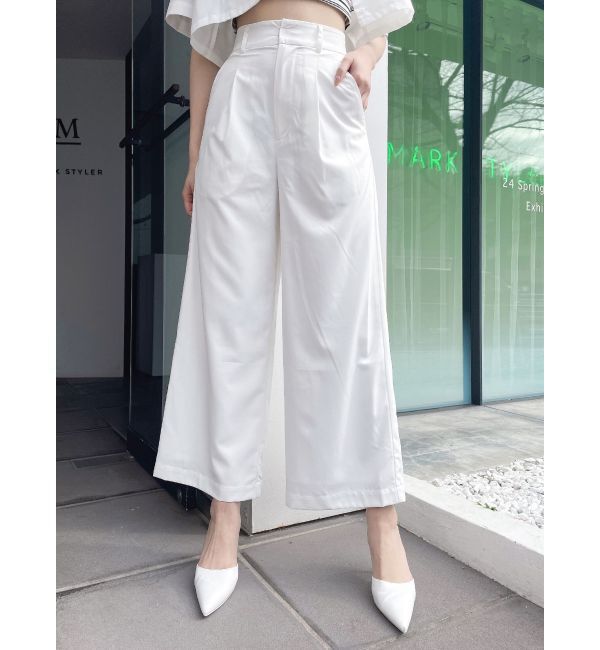 GYDA「ハイウエストタックワイドスラックスパンツ」|その他|オフホワイト