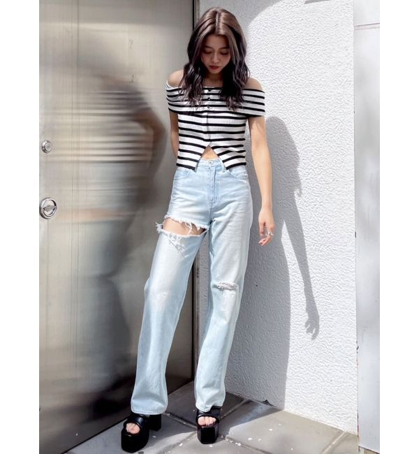 GYDA「HEMスリットオフショルニットトップス」|ニット・セーター|