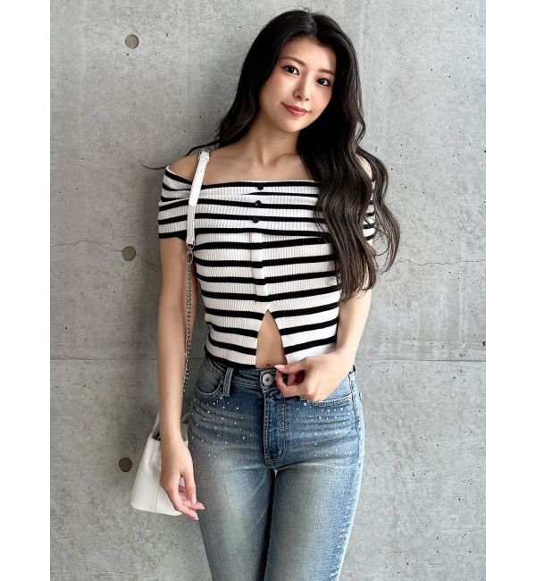 GYDA「HEMスリットオフショルニットトップス」|ニット・セーター|