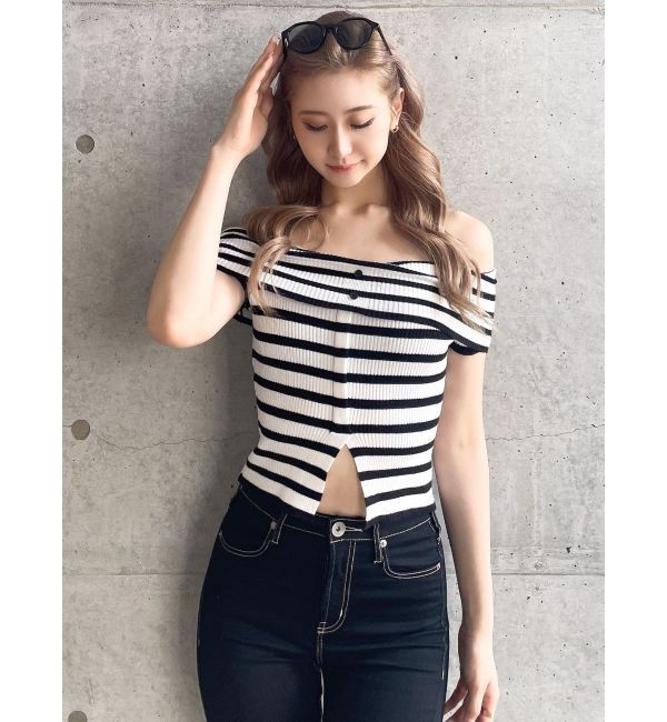 GYDA「HEMスリットオフショルニットトップス」|ニット・セーター|