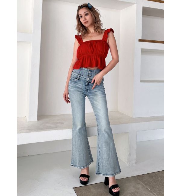 GYDA「リボンフレアリブトップス」|Tシャツ・カットソー|