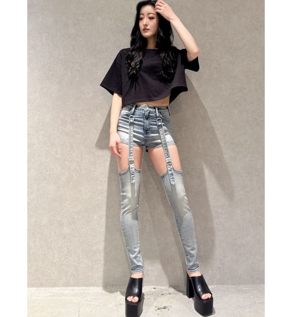 GYDA「ハイウエストdetachableスキニーデニムパンツ」|デニム|