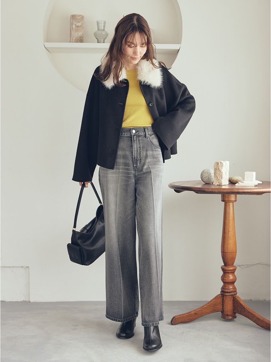 Mila Owen「センタープレスローライズワイドデニムパンツ」|デニム|