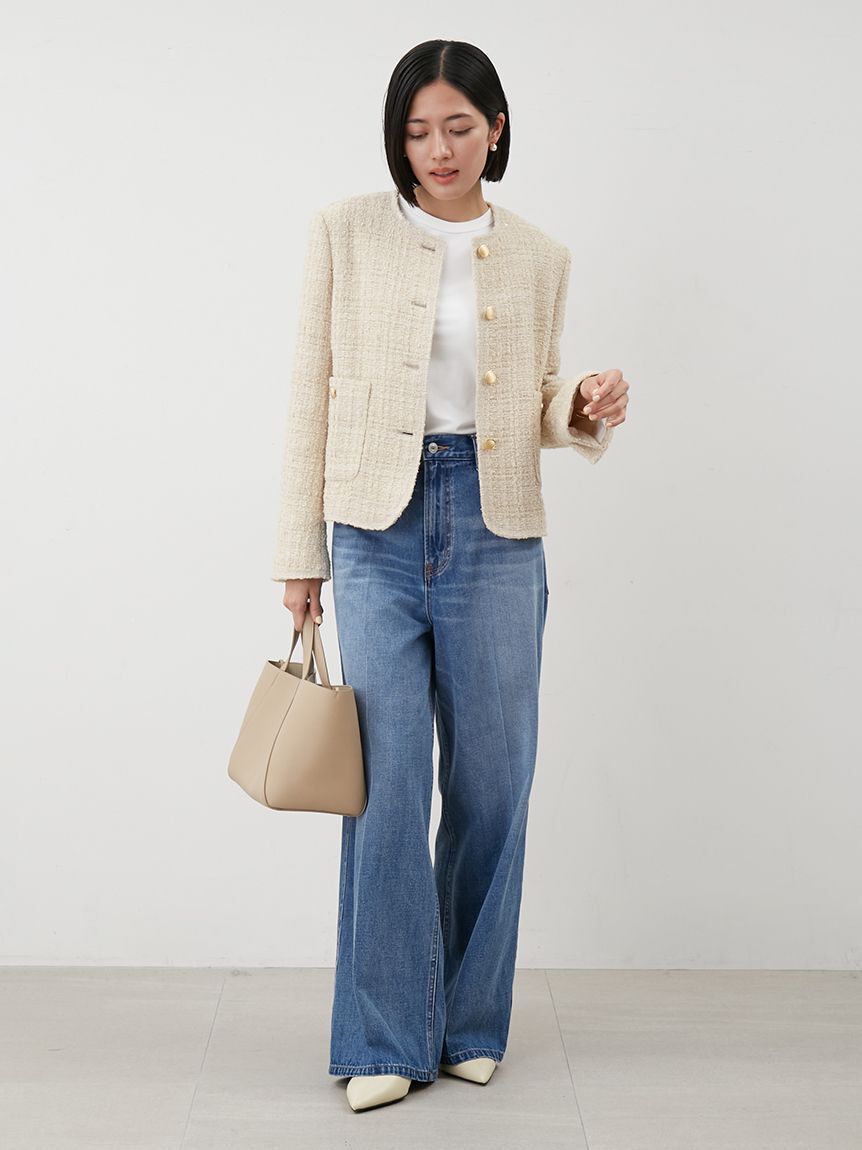 Mila Owen「センタープレスローライズワイドデニムパンツ」|デニム|