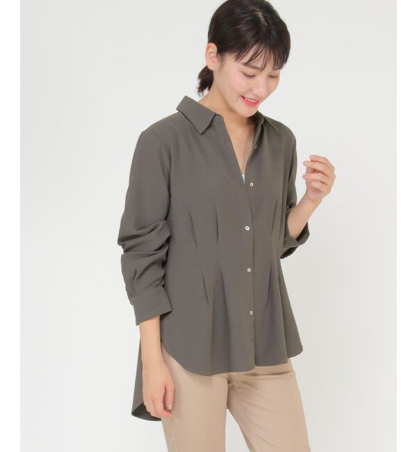 IKKA LOUNGE「ウエストタックブラウス」|シャツ・ブラウス|チャコール