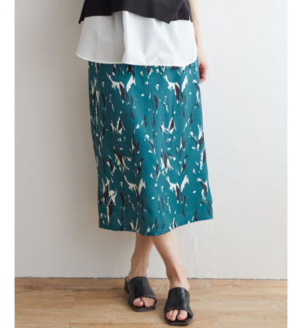 ikka「ベルト付きプリントスカート」|スカート|グリーン