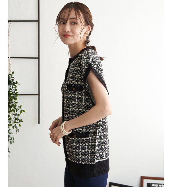 ikka「ツイードライクVネックベスト」|ニット・セーター|