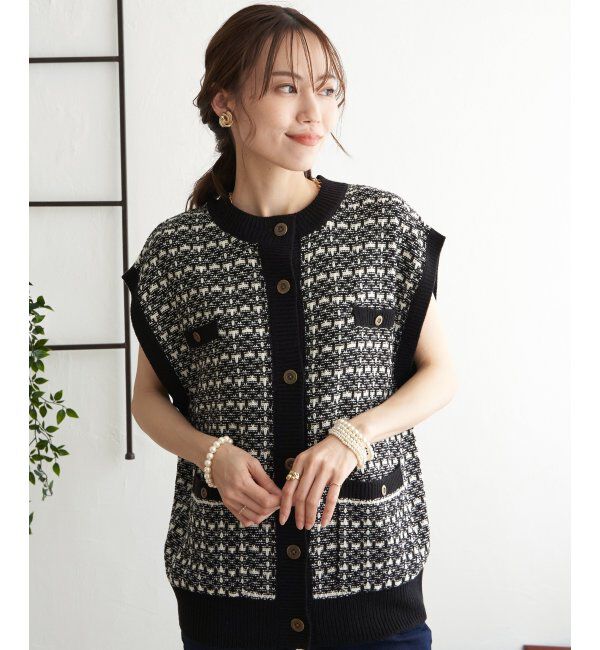 ikka「ツイードライクVネックベスト」|ニット・セーター|