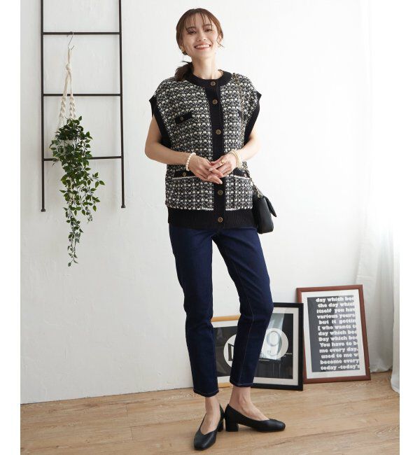 ikka「ツイードライクVネックベスト」|ニット・セーター|