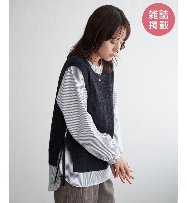 ikka「ブラウスニットベストアンサンブル」|ニット・セーター|ネイビーブルー