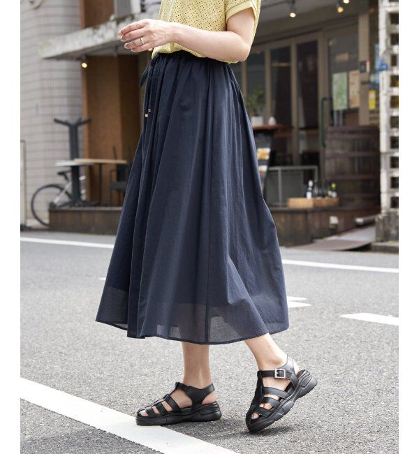 ikka「ギャザーフレアスカート」|スカート|ネイビーブルー