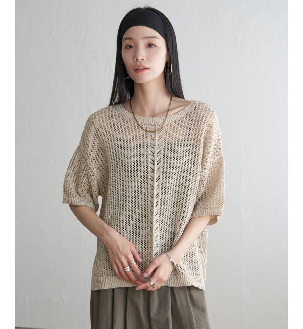 Lbc with Life「透かし柄ラインメッシュニット」|カーディガン|