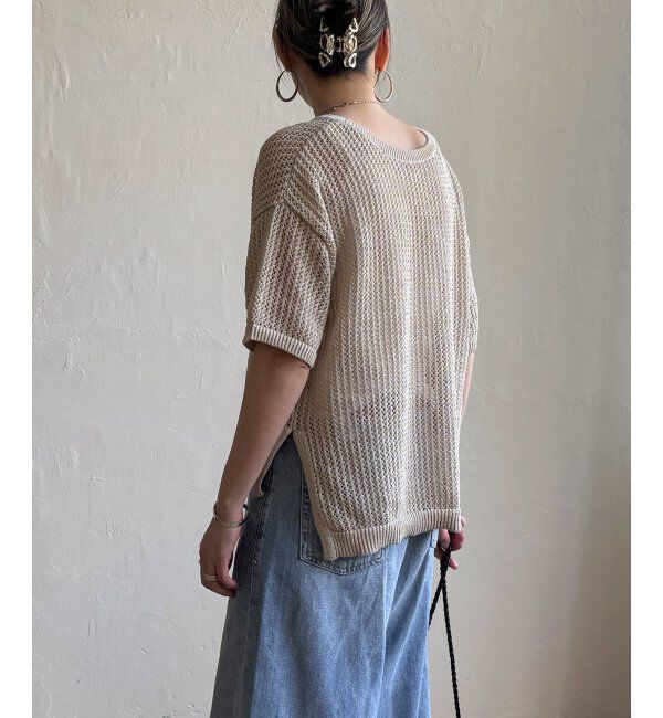 Lbc with Life「透かし柄ラインメッシュニット」|カーディガン|