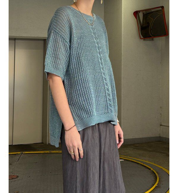 Lbc with Life「透かし柄ラインメッシュニット」|カーディガン|