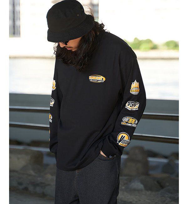 VENCE share style「VISION STREET WEAR ヴィジョンストリートウェア ロゴ袖プリントロンTシャツ」|Tシャツ・カットソー|ブラック