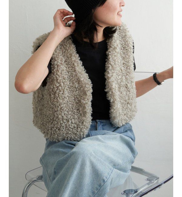 VENCE share style「プードルファーショートベスト」|その他|ライトグレー