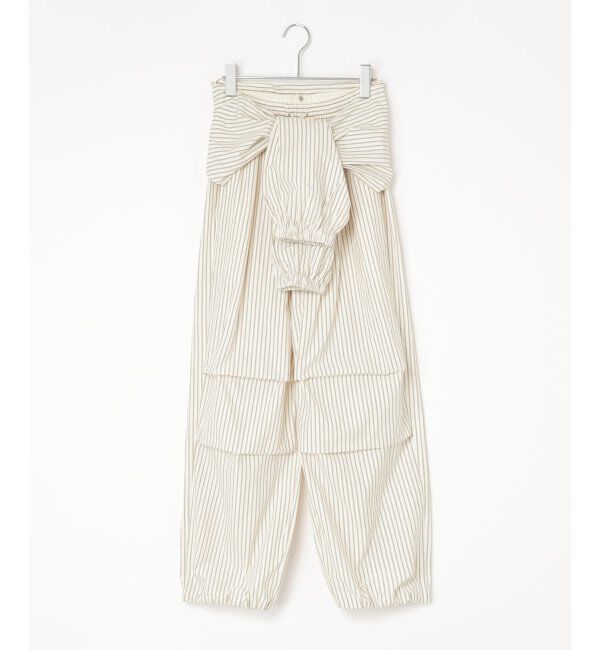 VENCE share style「ストライプウエスト巻きパンツ」|デニム|オフホワイト