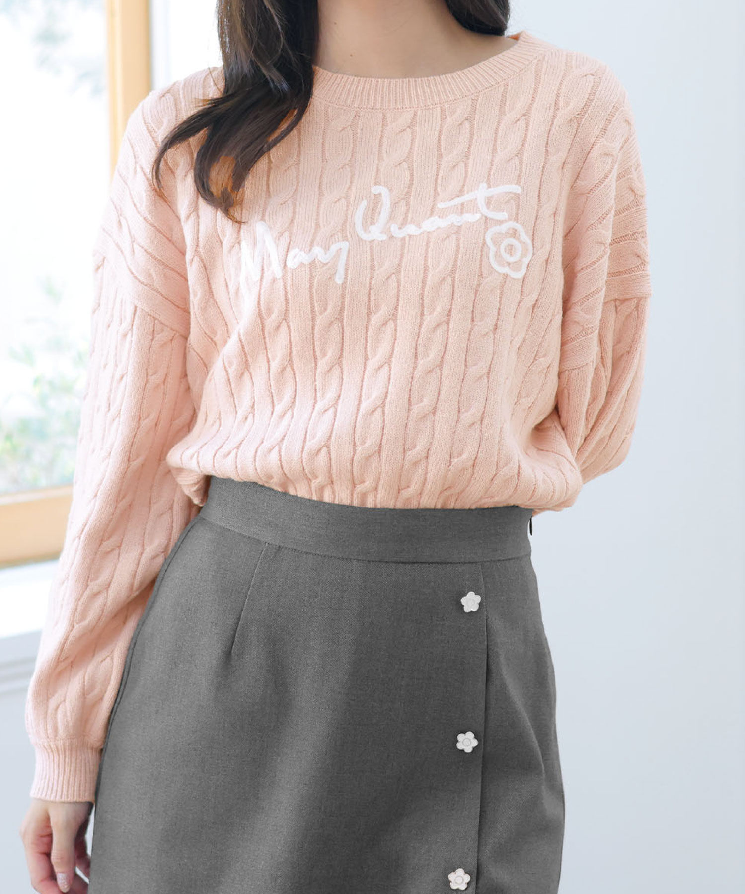 MARY QUANT「サインロゴケーブル プルオーバー」|カーディガン|ピンク