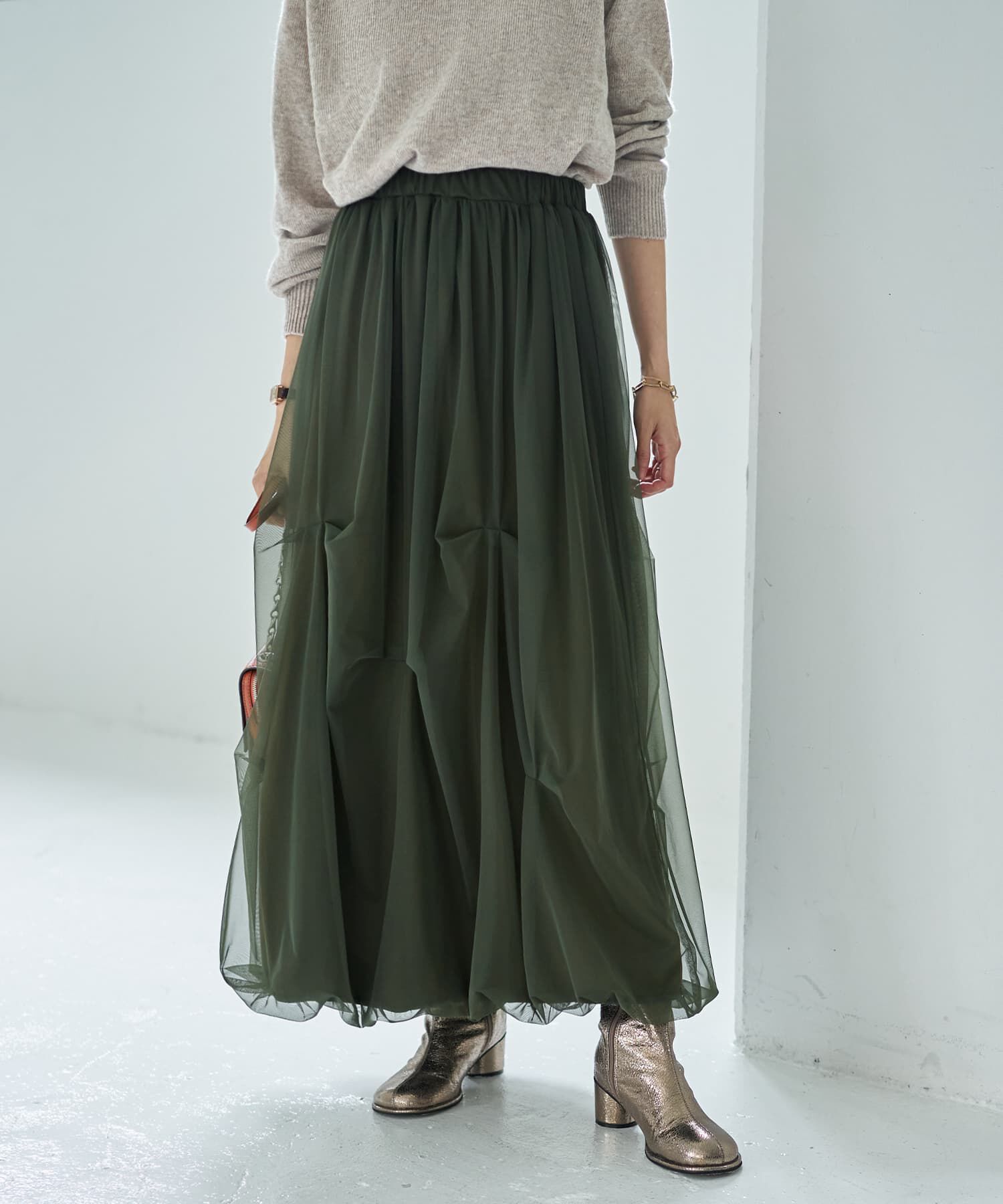 STYLE DELI「【LUXE】タックチュールバルーンスカート」|スカート|カーキ