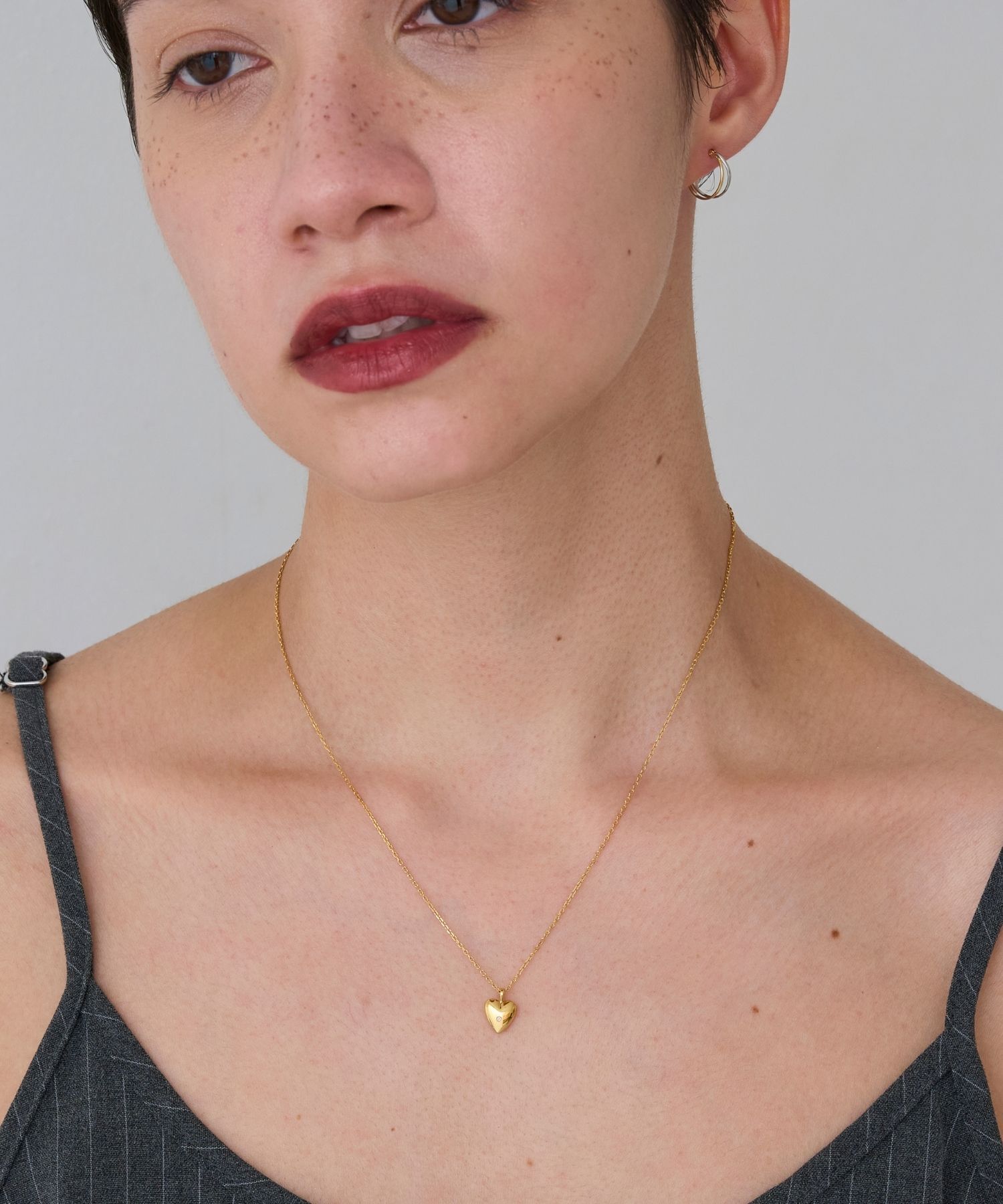 JUPITER「【SV】ハートモチーフダイヤモンドネックレス/金属アレルギー対応　ゴールド」|ネックレス|