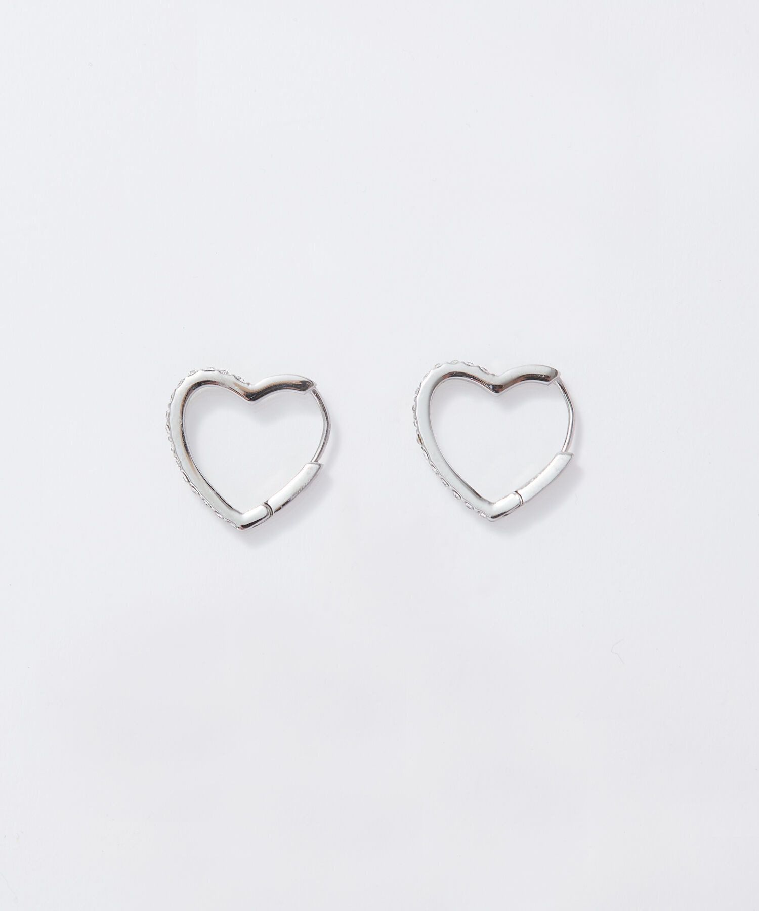 Phoebe「【金属アレルギー対応】ワンタッチライナーハートビジューフープピアス　シルバー」|ピアス|