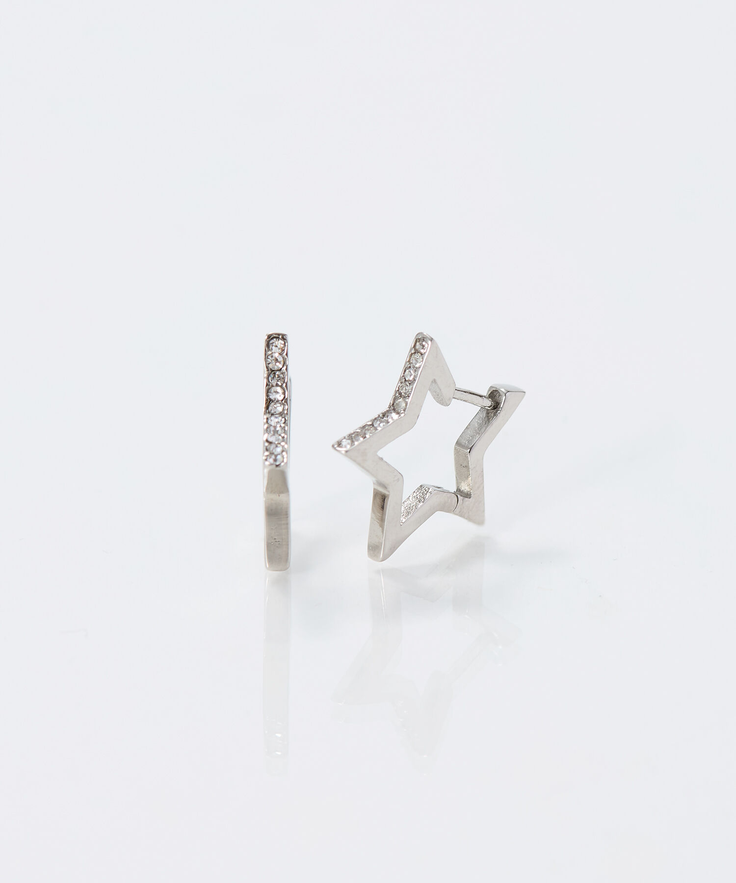 Phoebe「【金属アレルギー対応】ワンタッチライナースタービジューフープピアス　シルバー」|ピアス|