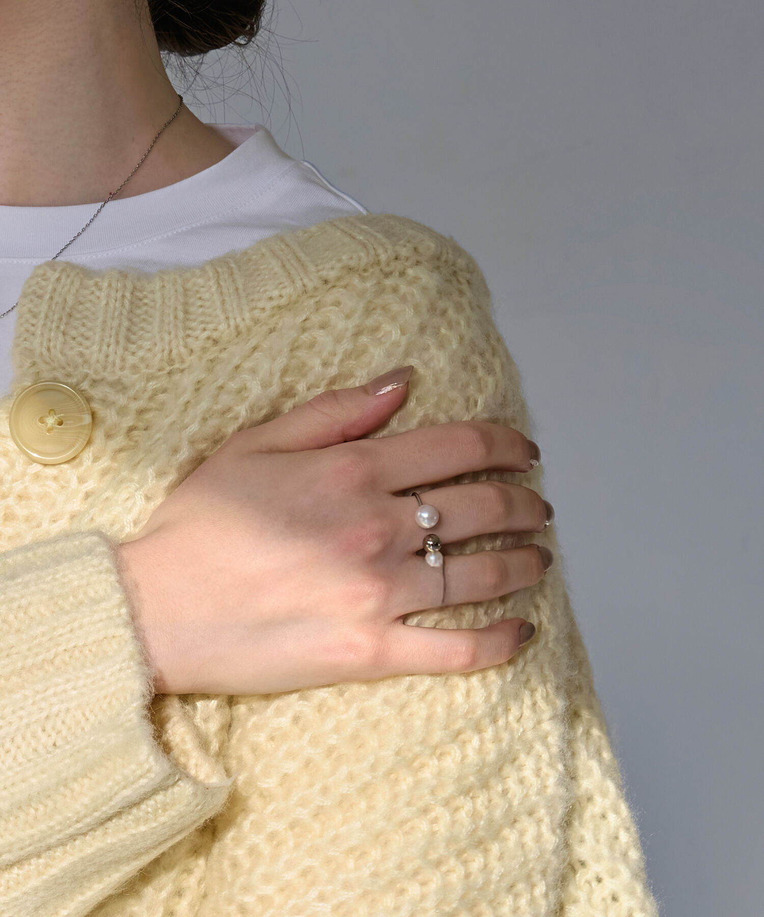 Phoebe「【金属アレルギー対応】ミックスドットリング　シルバー/ニッケルフリー/パール」|リング|