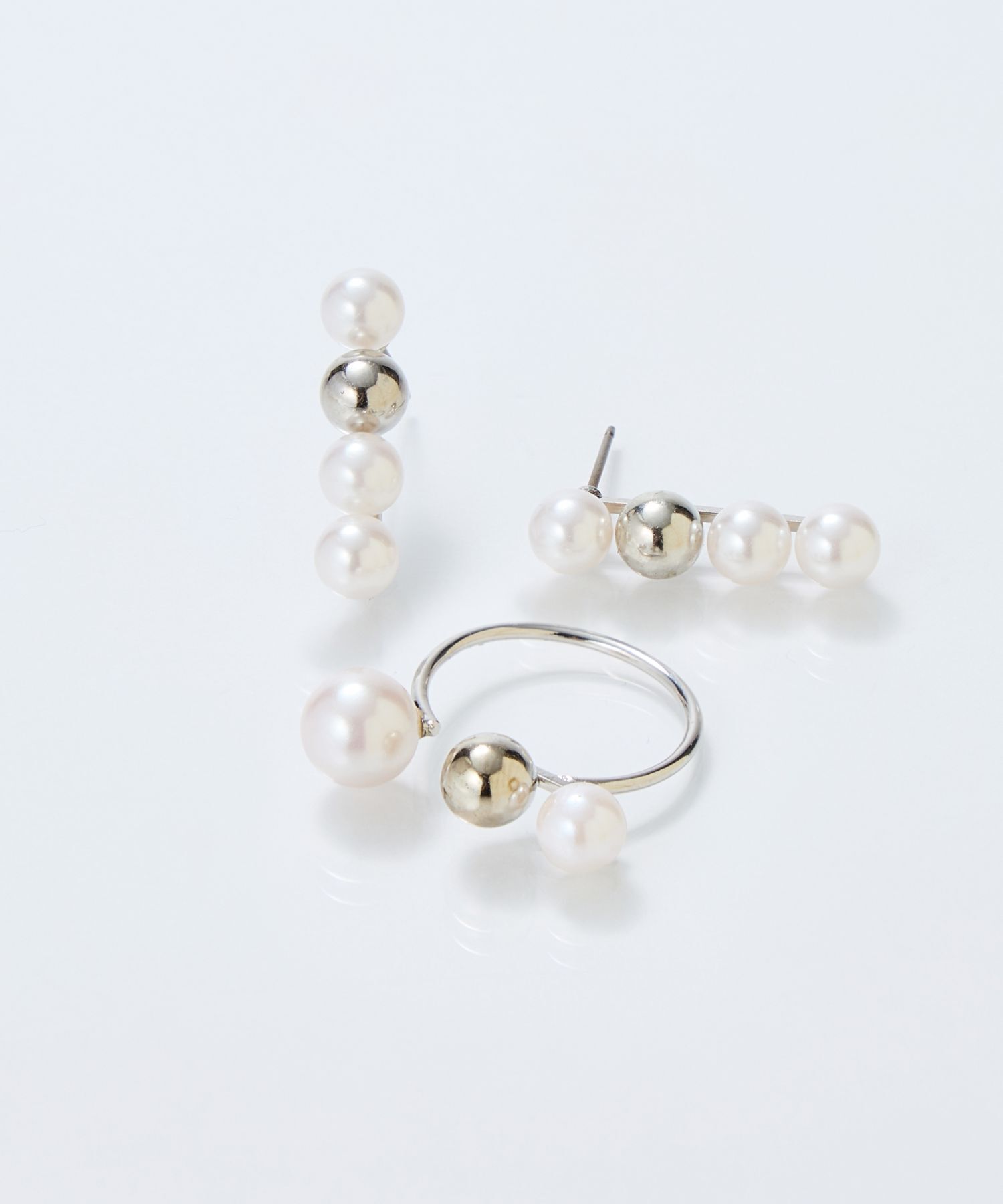 Phoebe「【金属アレルギー対応】ミックスドットリング　シルバー/ニッケルフリー/パール」|リング|