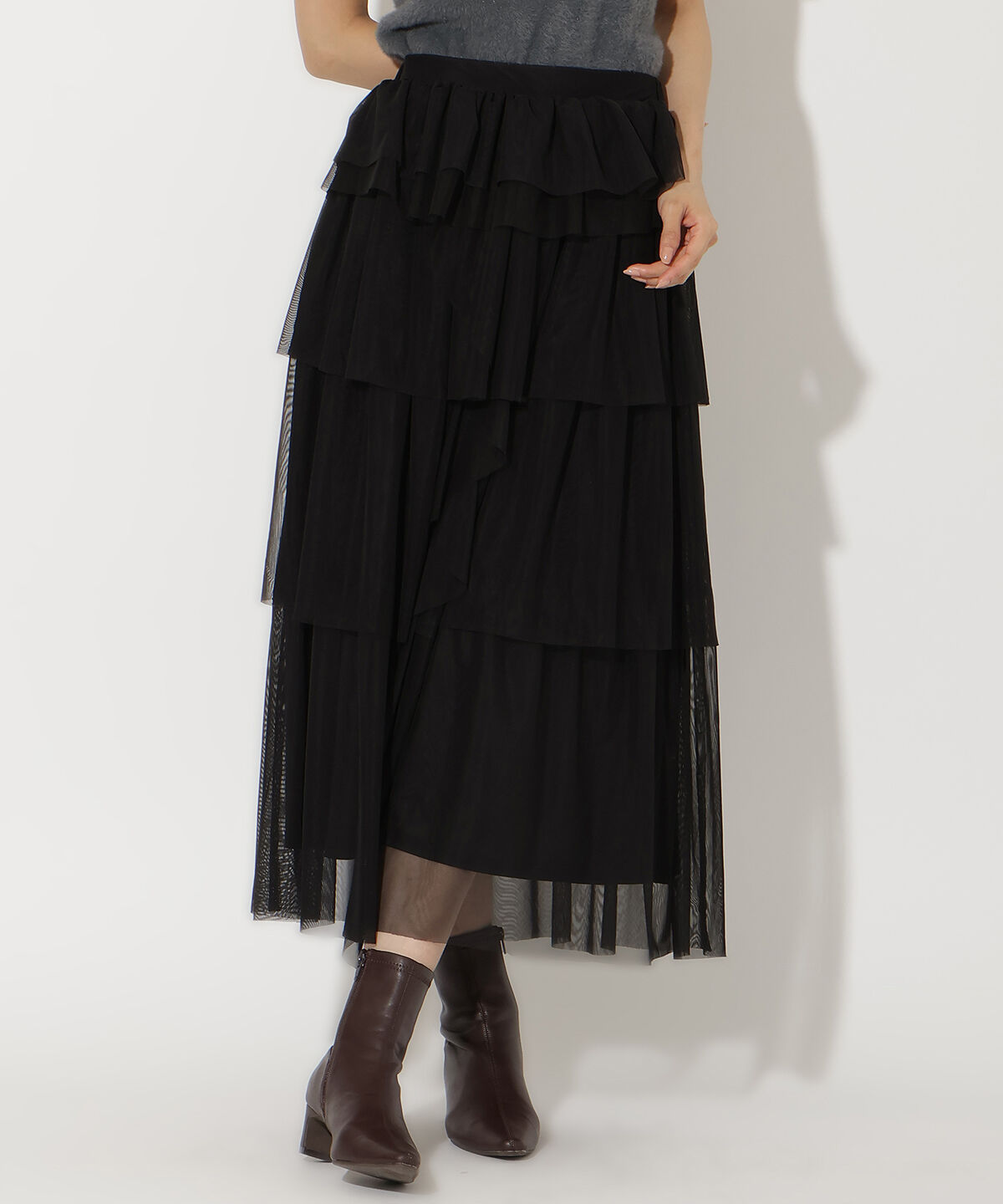 アンドクチュール「チュールティアードスカート」|フレア|