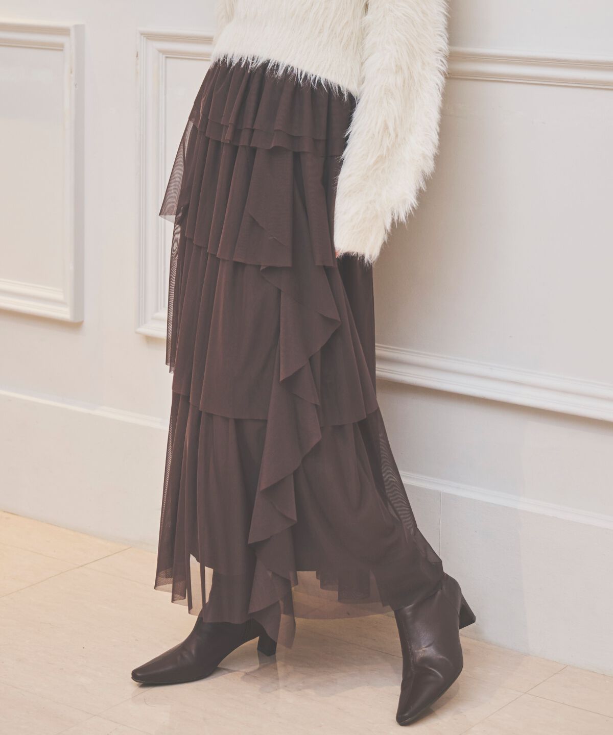 アンドクチュール「チュールティアードスカート」|フレア|