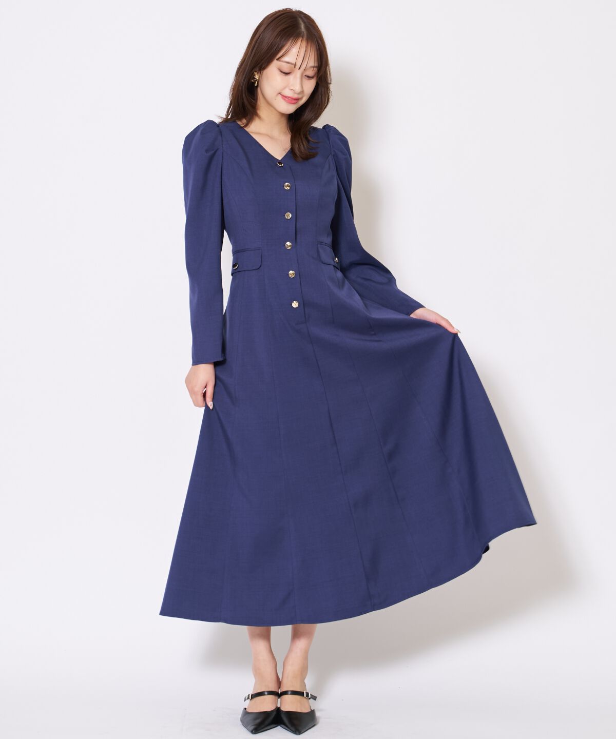 アンドクチュール「Vネックパフスリーブワンピース」|ワンピース|