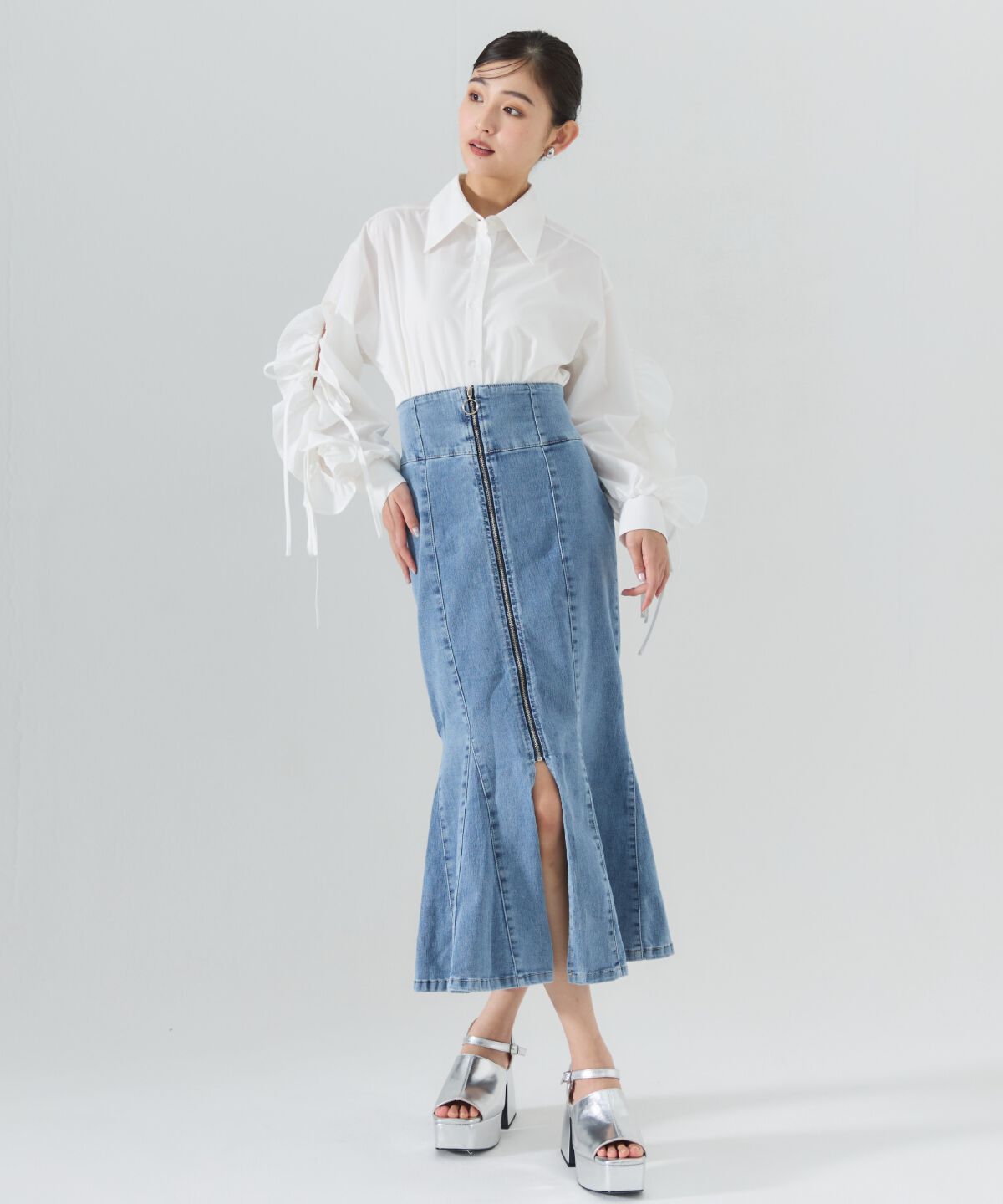 REDYAZEL「フロントジップデニムマーメイドスカート」|タイト|