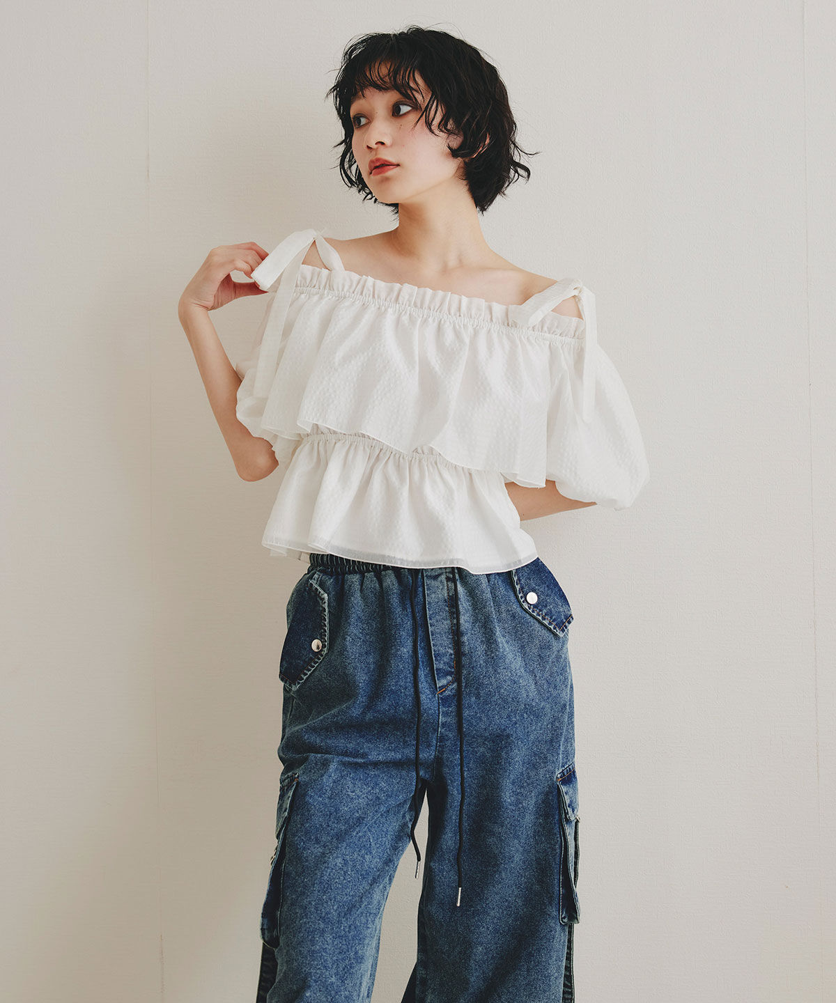 REDYAZEL「ショルダーリボンフリルオフショルブラウス」|シャツ・ブラウス|