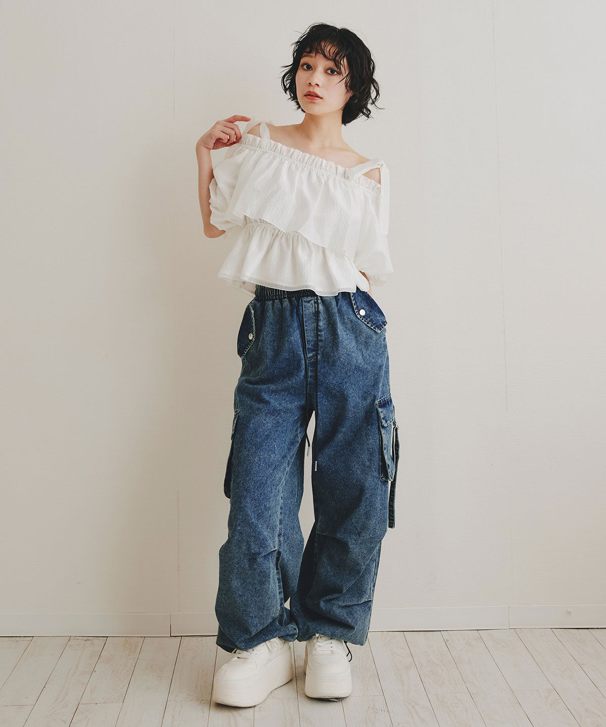 REDYAZEL「ショルダーリボンフリルオフショルブラウス」|シャツ・ブラウス|