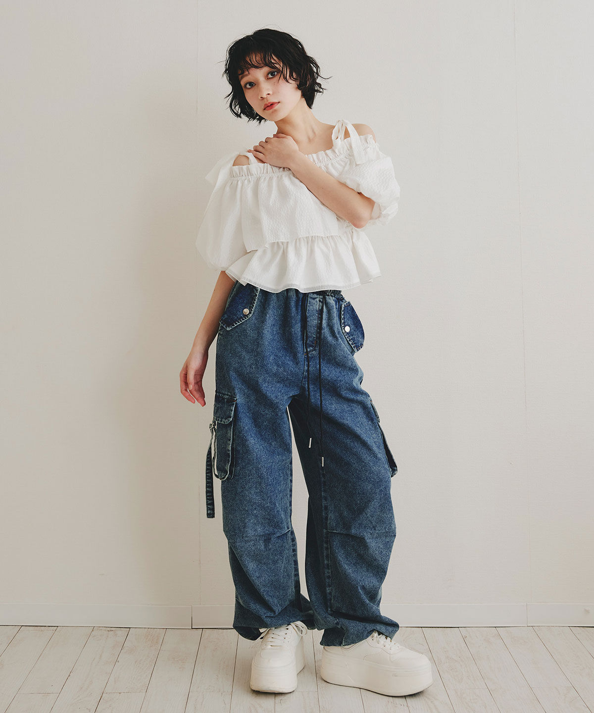 REDYAZEL「ショルダーリボンフリルオフショルブラウス」|シャツ・ブラウス|