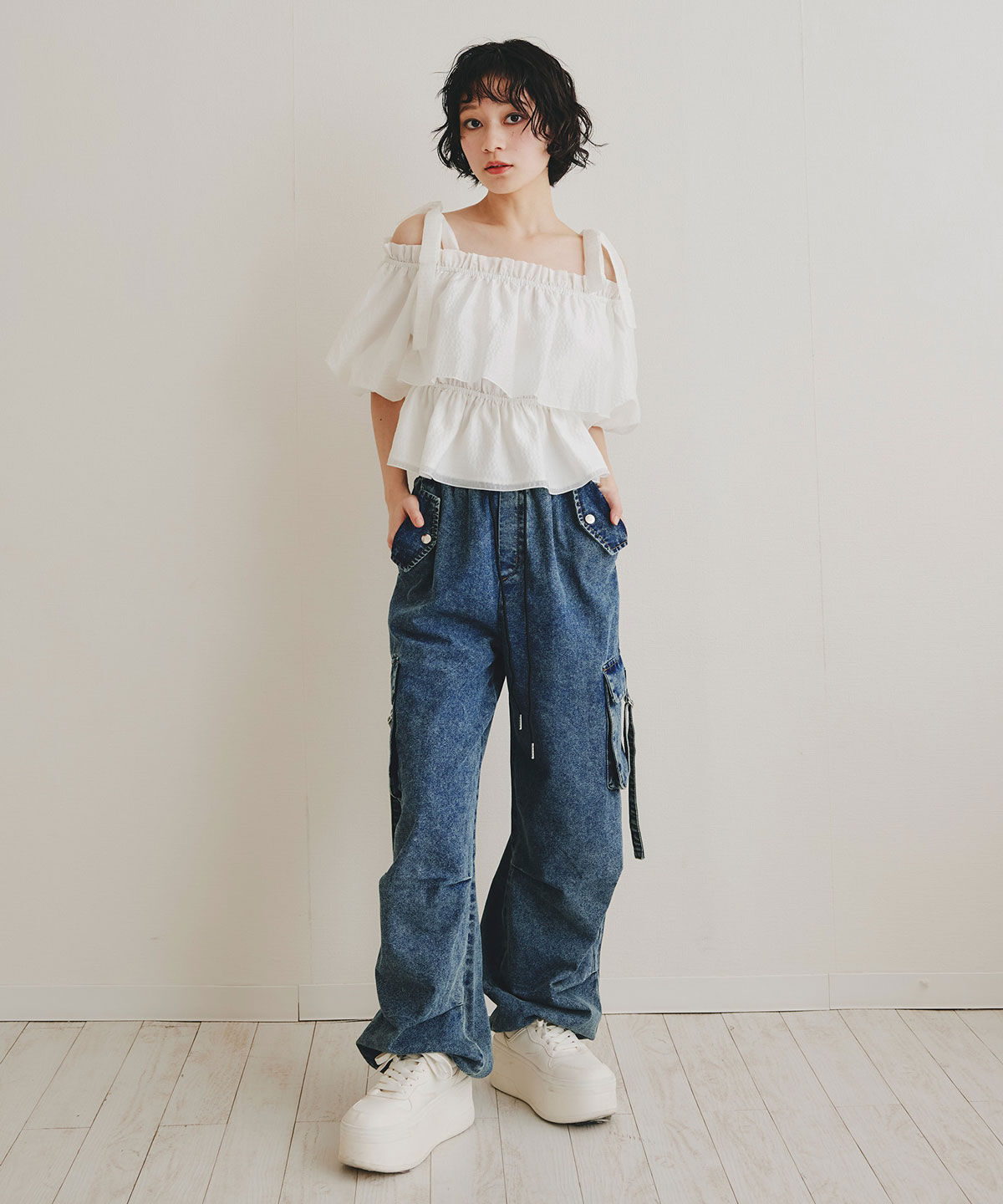 REDYAZEL「ショルダーリボンフリルオフショルブラウス」|シャツ・ブラウス|