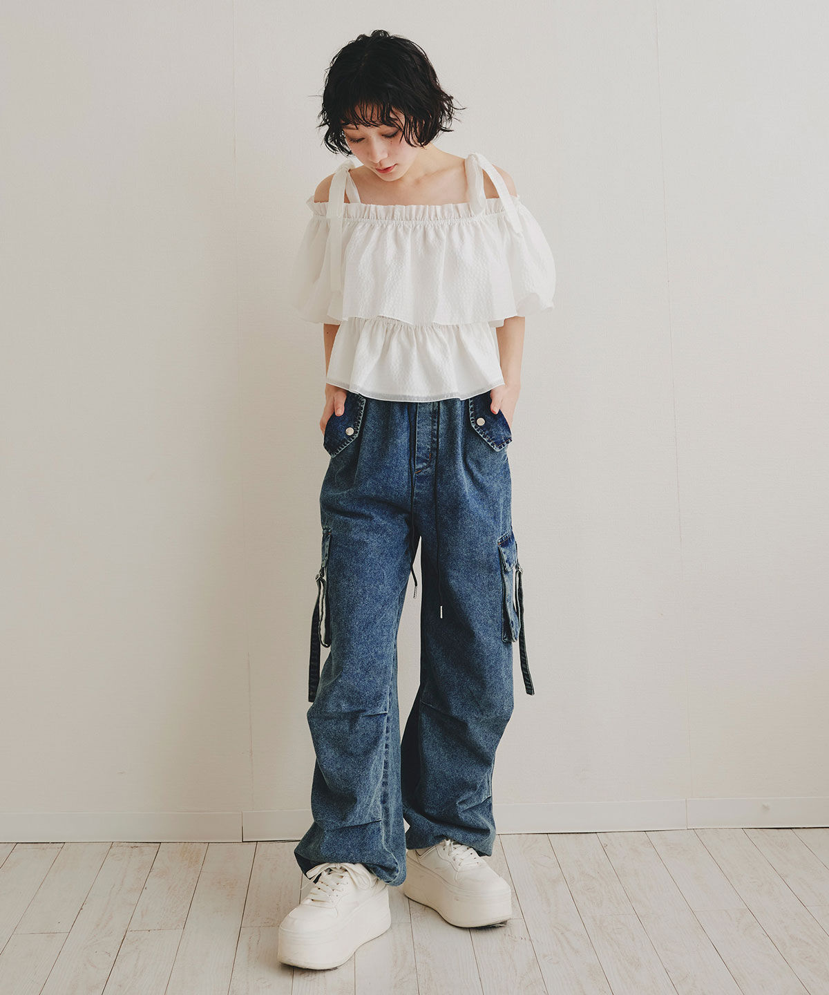 REDYAZEL「ショルダーリボンフリルオフショルブラウス」|シャツ・ブラウス|