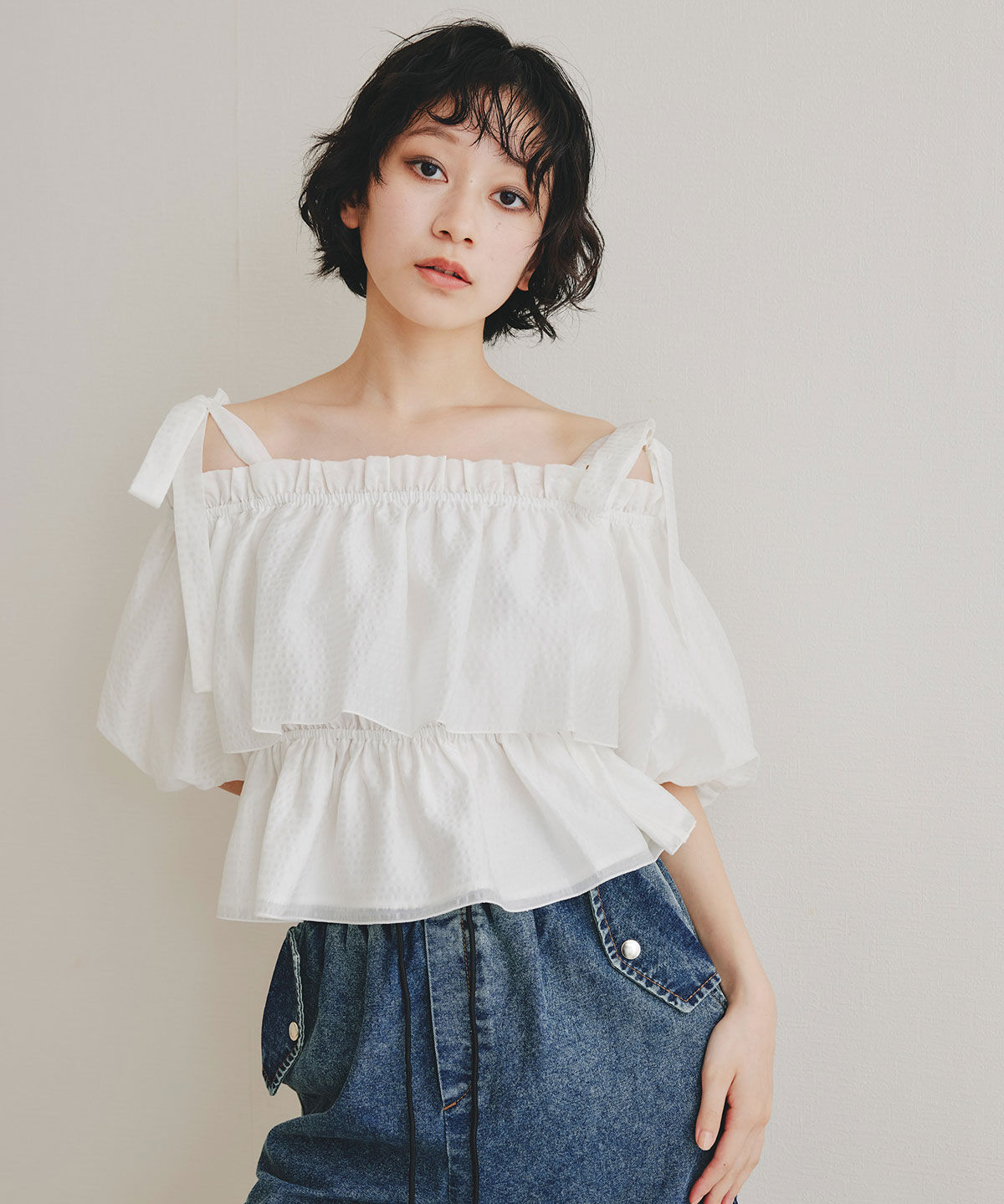 REDYAZEL「ショルダーリボンフリルオフショルブラウス」|シャツ・ブラウス|