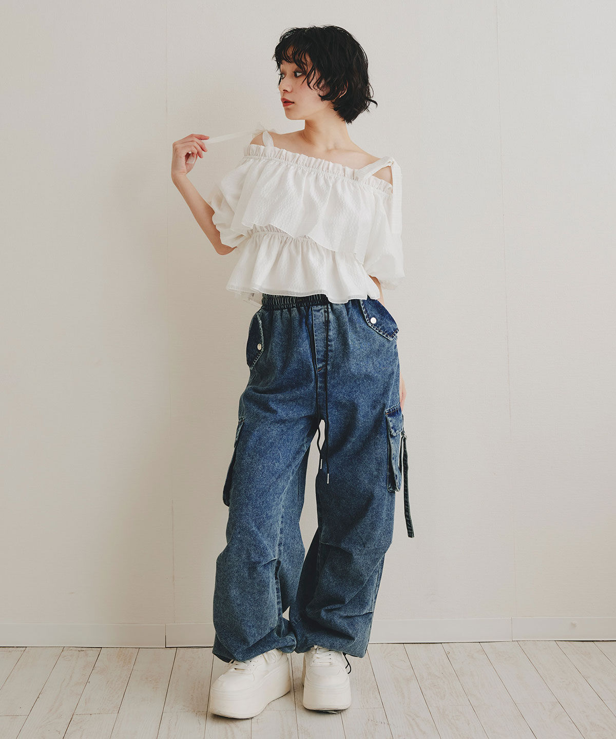 REDYAZEL「ショルダーリボンフリルオフショルブラウス」|シャツ・ブラウス|