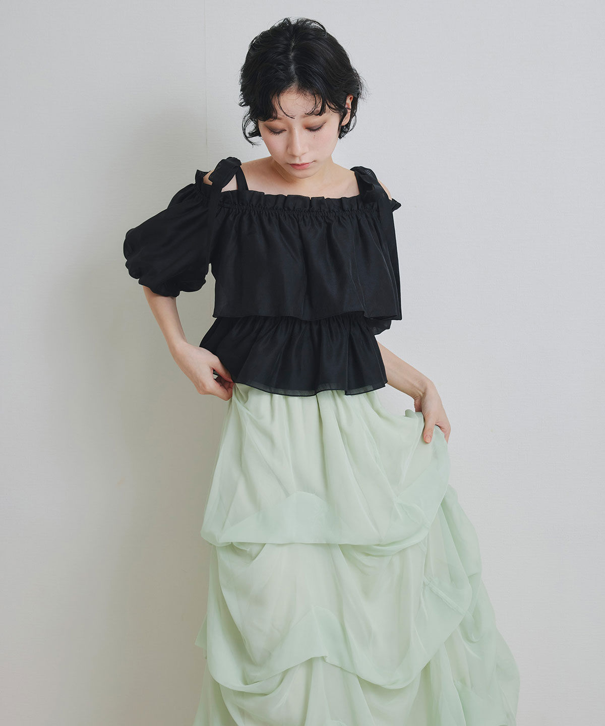 REDYAZEL「ショルダーリボンフリルオフショルブラウス」|シャツ・ブラウス|
