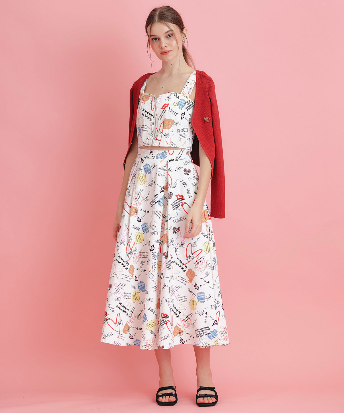 REDYAZEL「LoveArt ロングフレアスカート」|フレア|ホワイト