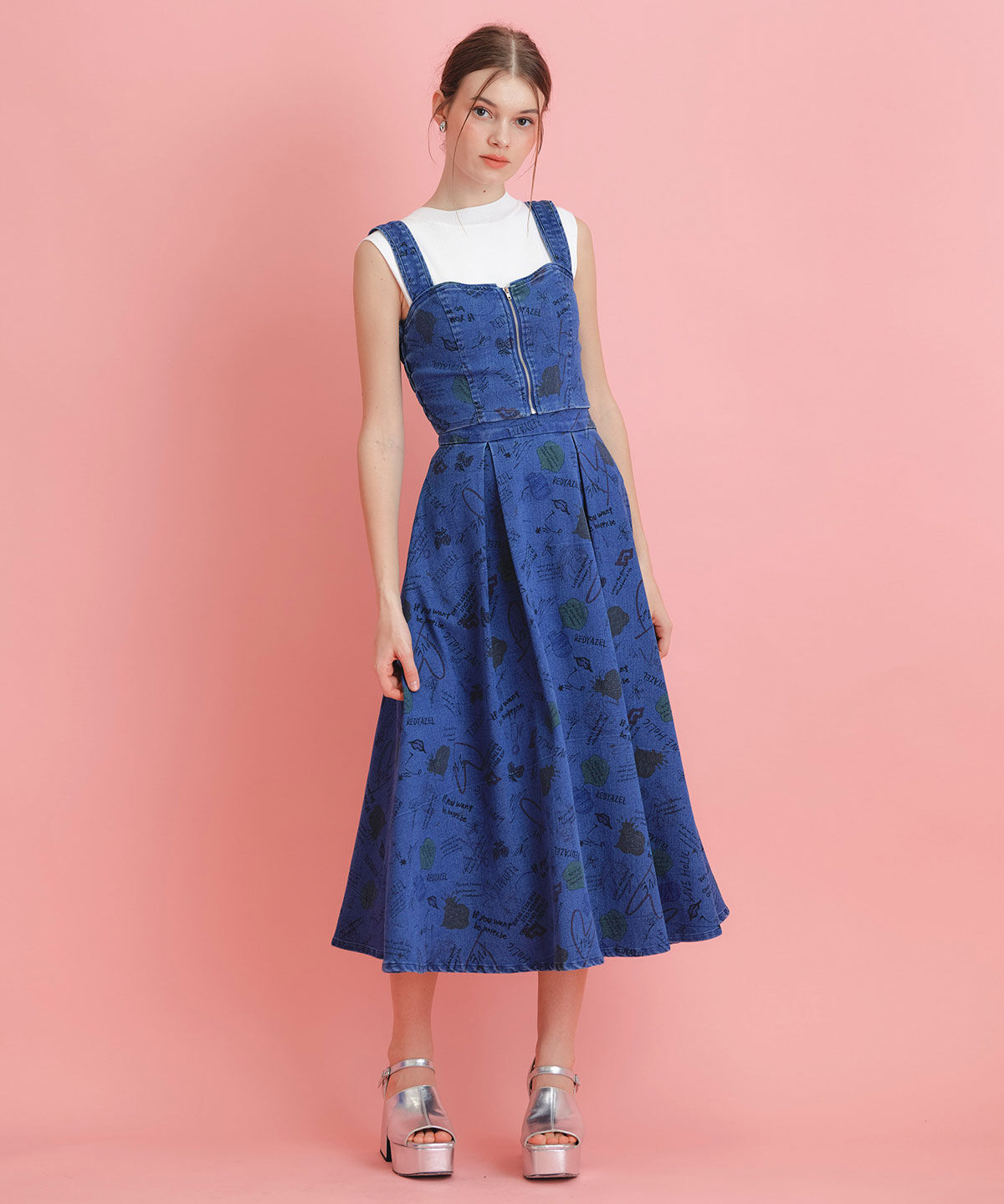 REDYAZEL「LoveArt ロングフレアスカート」|フレア|ネイビー