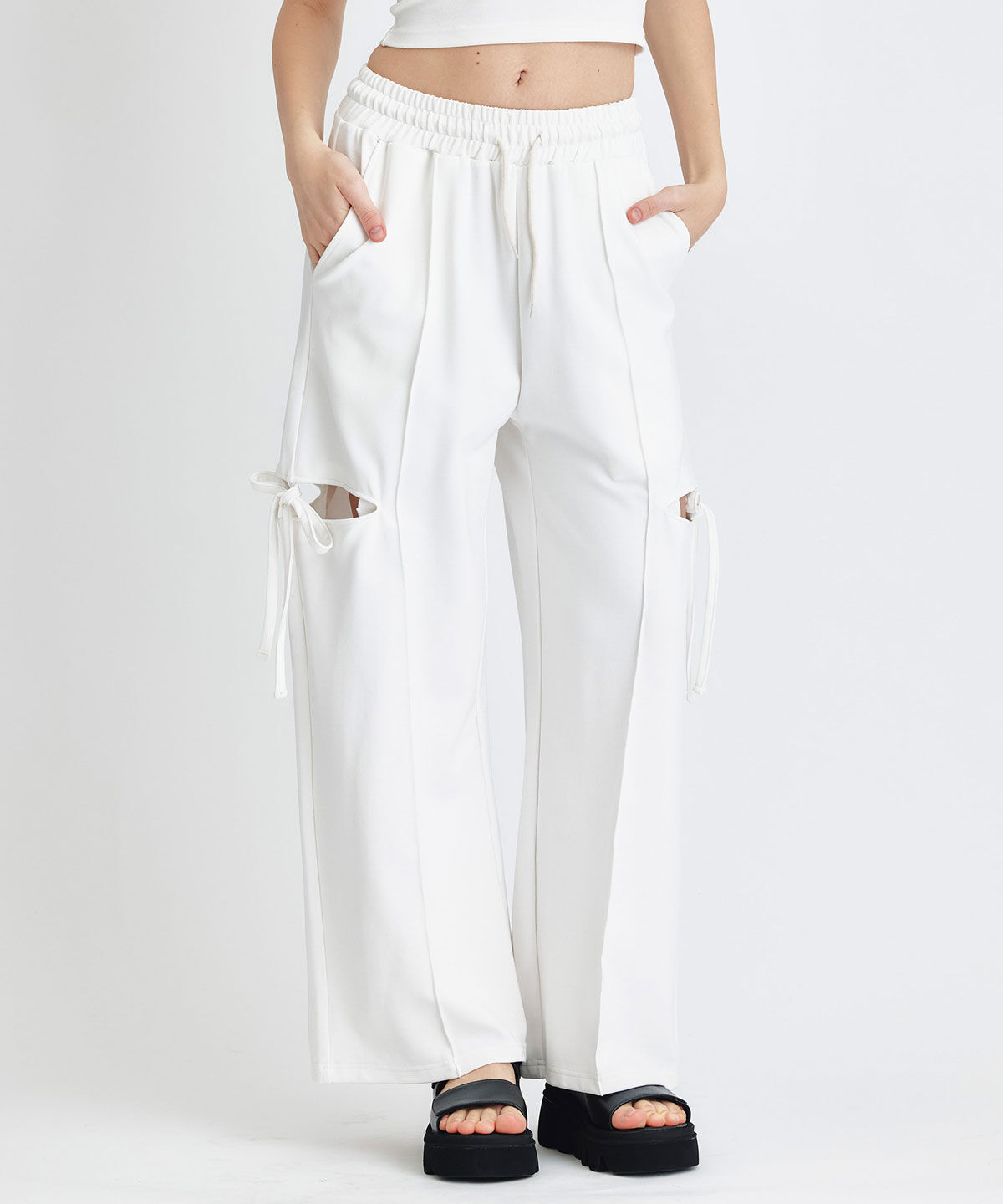 REDYAZEL「サイドカッティングリボンワイドパンツ」|その他|オフ