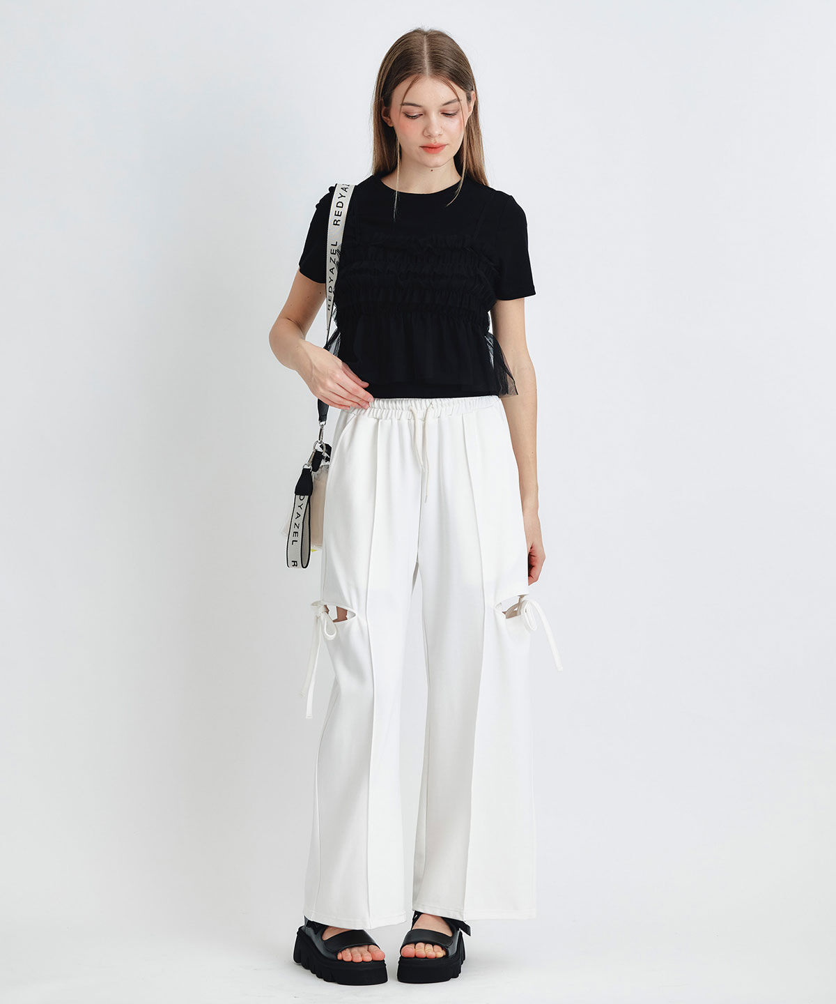 REDYAZEL「サイドカッティングリボンワイドパンツ」|その他|
