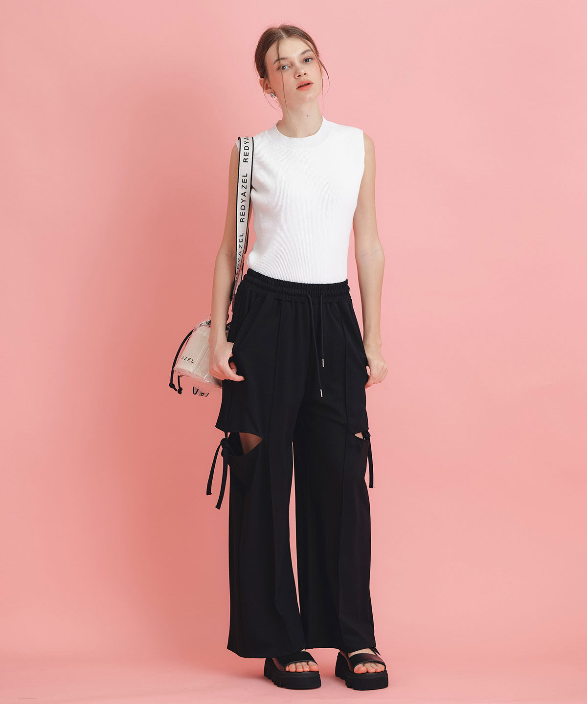 REDYAZEL「サイドカッティングリボンワイドパンツ」|その他|