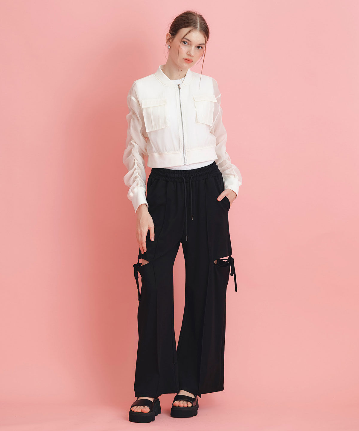 REDYAZEL「サイドカッティングリボンワイドパンツ」|その他|